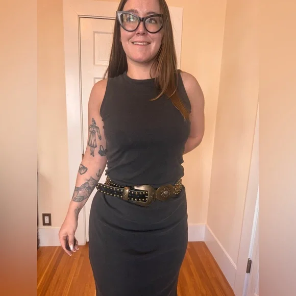 Y2K Studded Leather Western Concho Belt Amber Rhinestones Croc Embossed - Picture 1 of 9